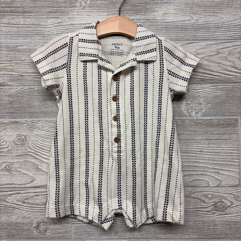 Button Up Shorty Romper Printed 9M