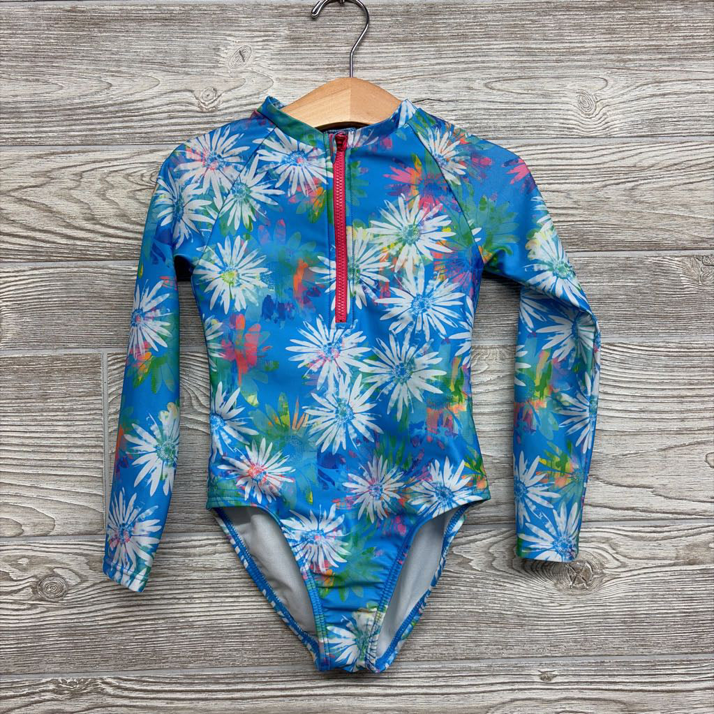 1/4 Zip LS Swimsuit Flowers 4-5