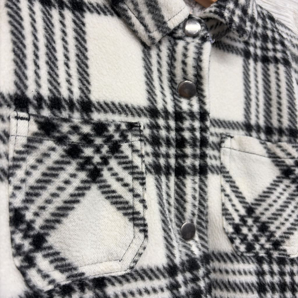 Sherpa Lined Fleece Button Up Shacket Plaid