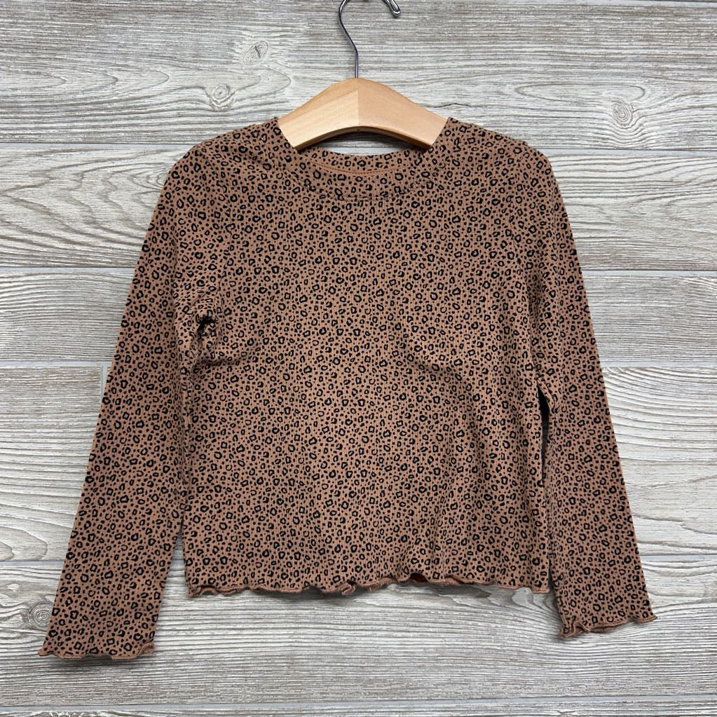 Ribbed LS Lettuce Trim Shirt Animal Print 5t