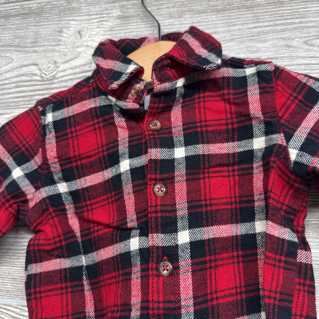 Flannel Button Up Shirt & Corduroy Overalls 6M