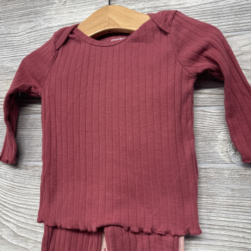 LS Ribbed Shirt & 2 Pk Leggings Lettuce Trim Flowers Solid 3-6M