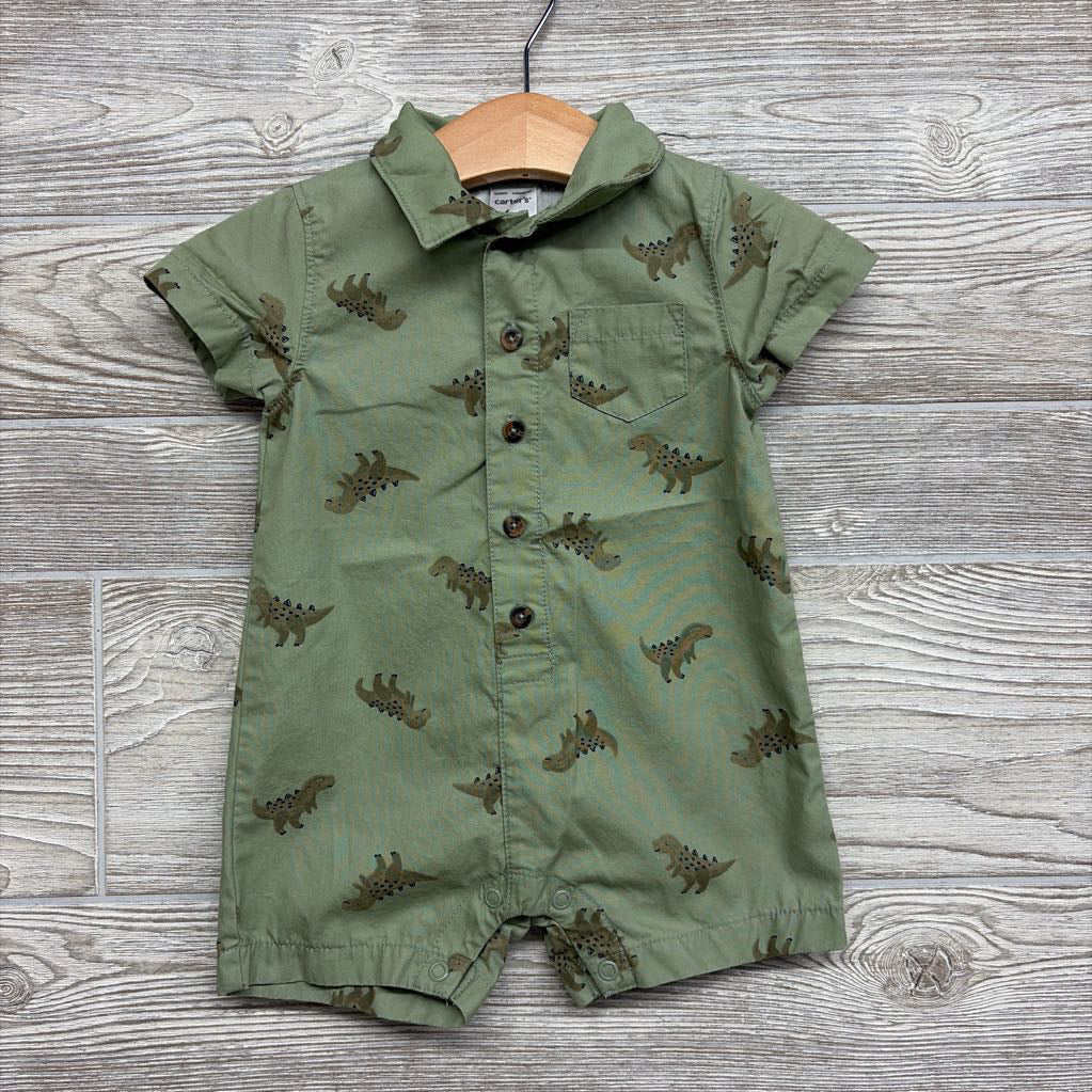 Button Up Shorty Romper Dinosaurs 6M