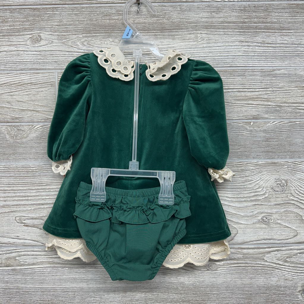 NEW Velour & Eyelet Collar & Cuff Dress 3-6M