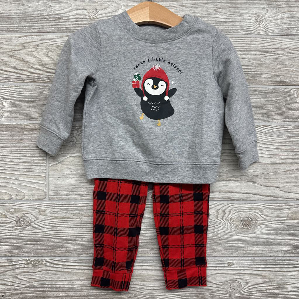 Crewneck Santa's Little Helper & Pants Buffalo Plaid 18M