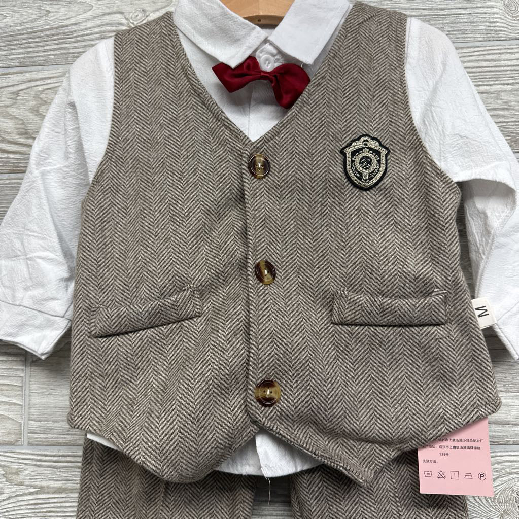 NEW Vest, LS Button Up Shirt & Pants Herringbone 12-24M