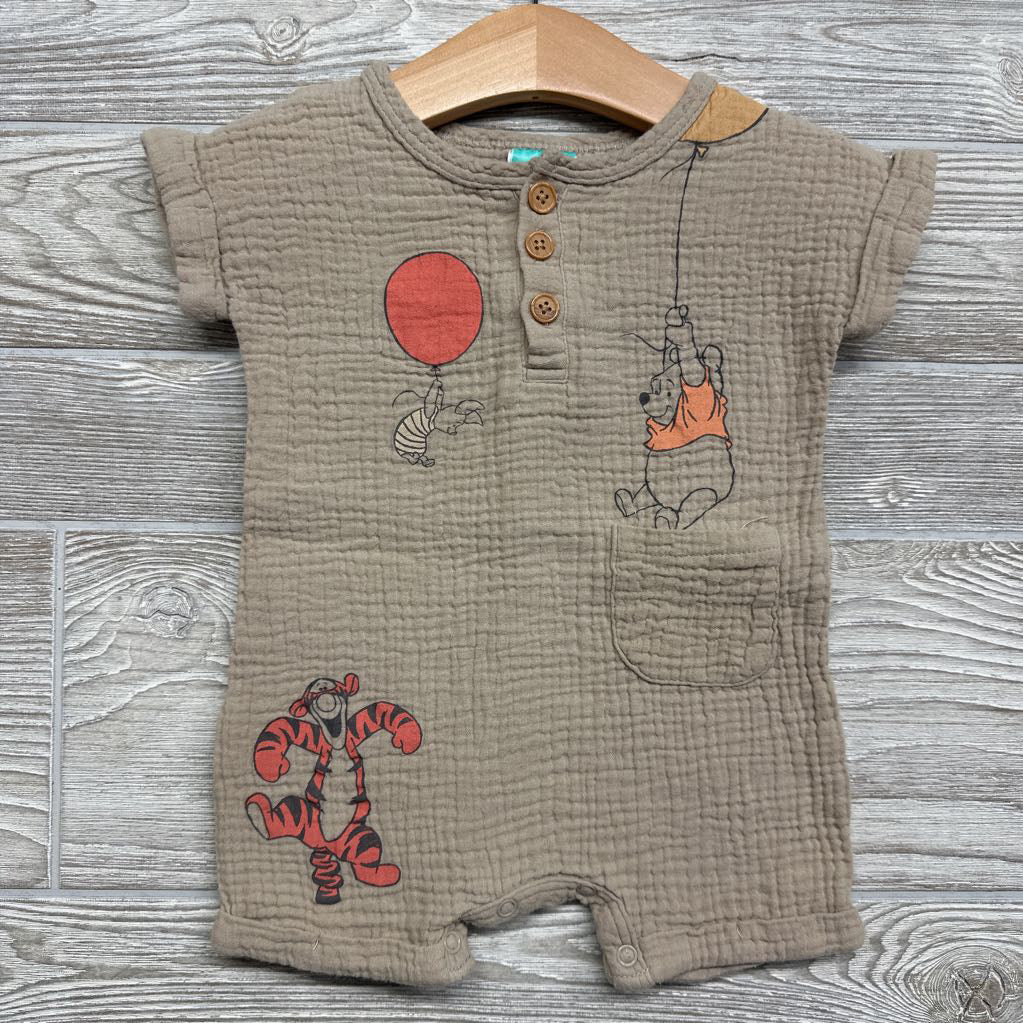 Gauze Henley Shorty Romper Piglet Pooh Balloons 12M