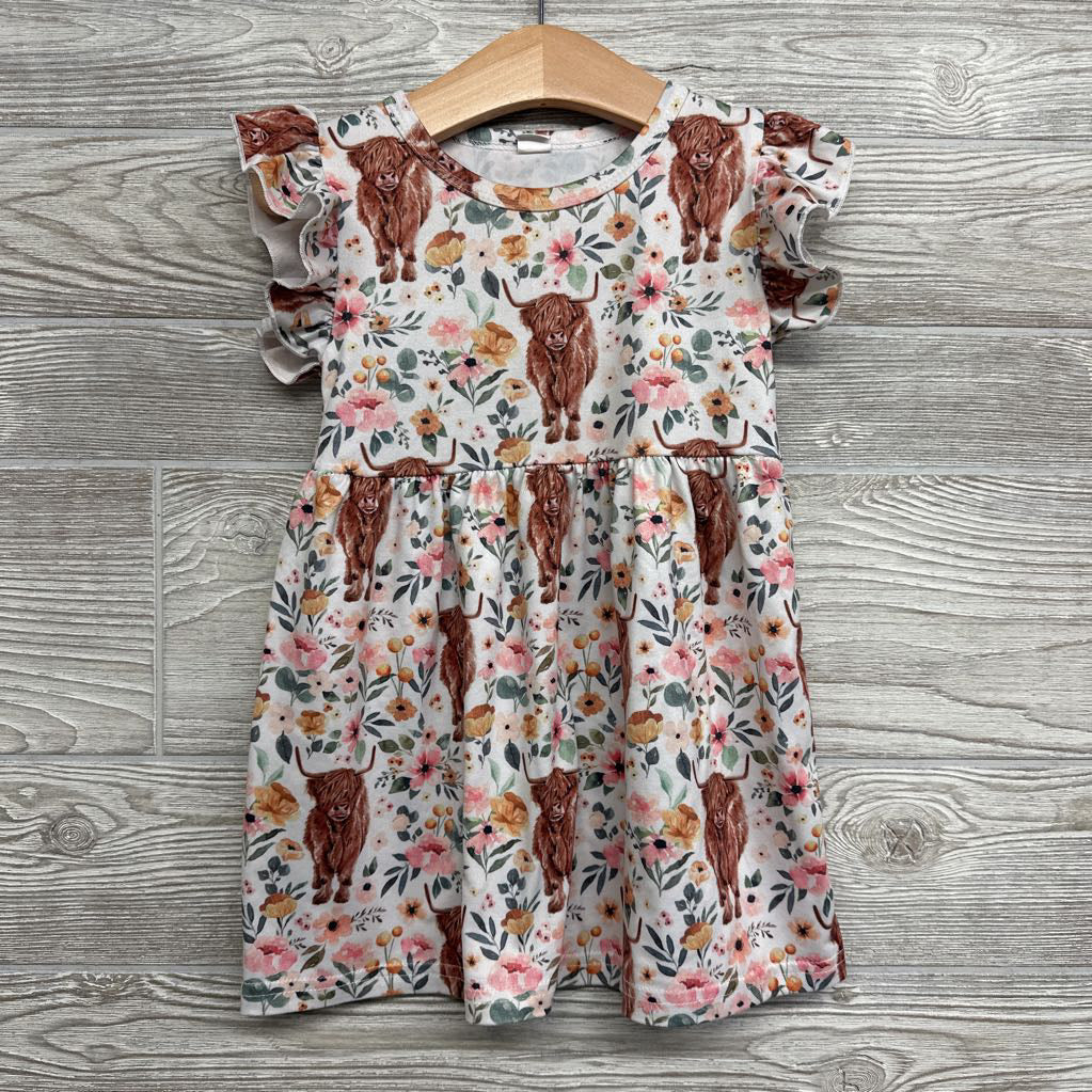 Flutter Sleeve Dress Cows Flowers 2T