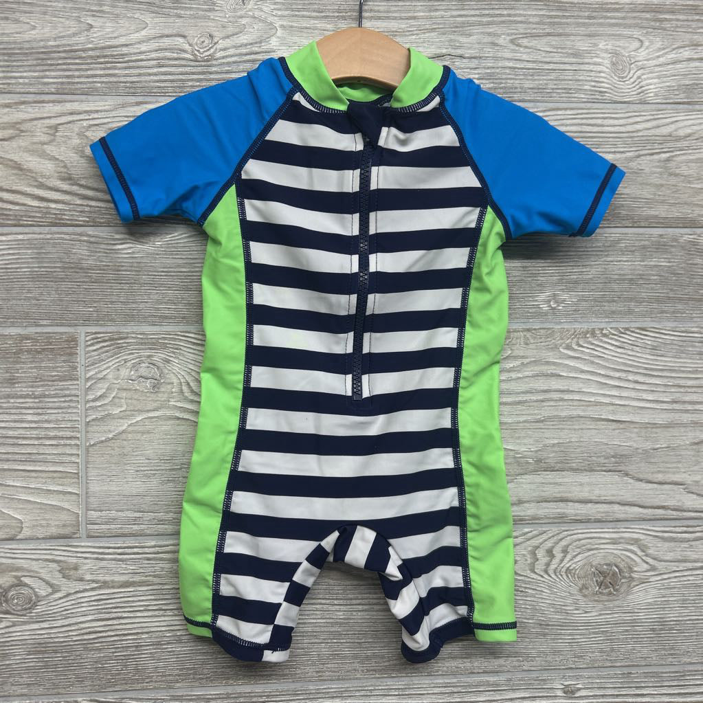 Swim Rash Guard Outfit & Hat Stripes 9-12M