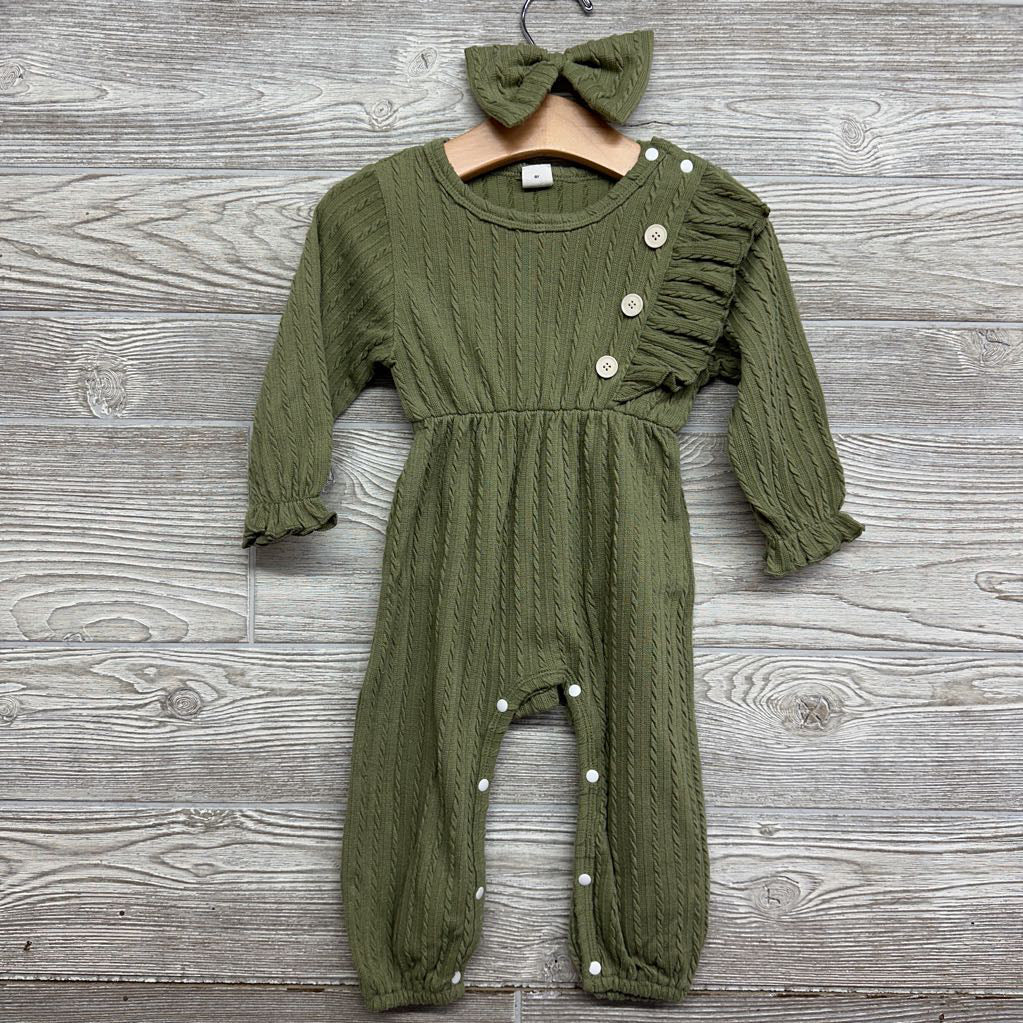 Textured Braided Jumpsuit Ruffles & Hair Bow 9-12M