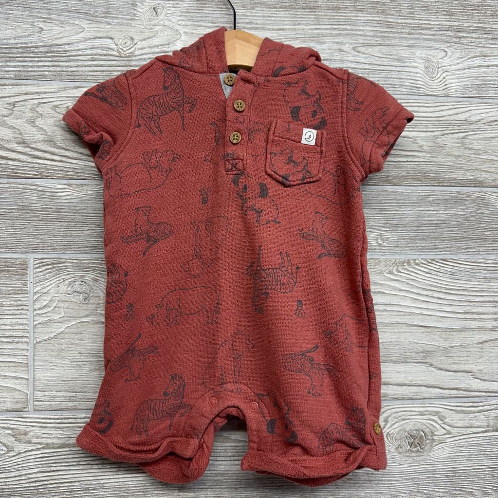 Henley Shorty Romper W/ Hood Animals 6M