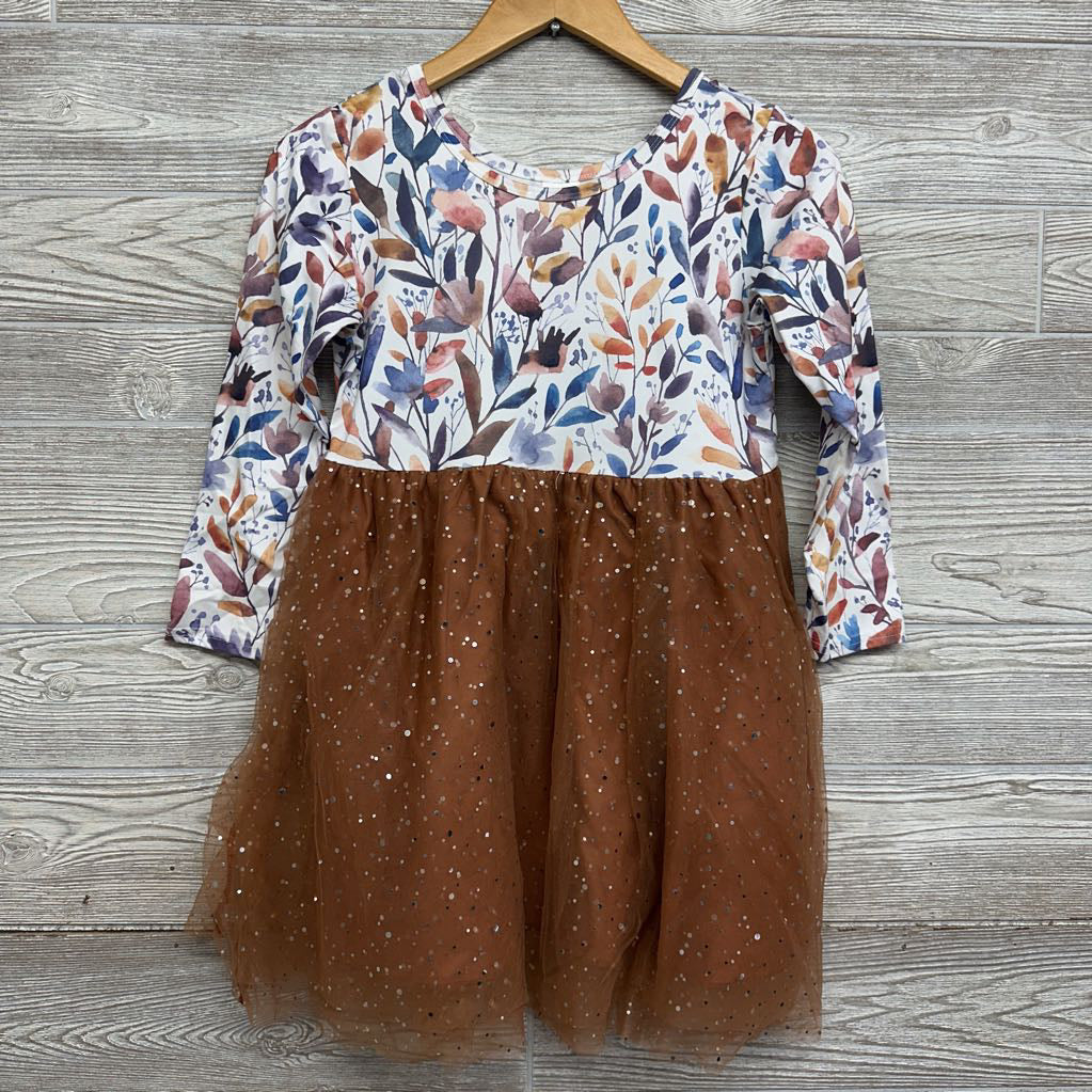 Sequin Tutu LS Dress Flowers 10-12