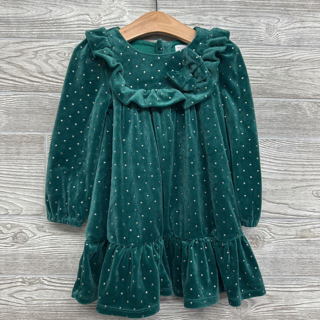 LS Velour Dress Ruffle Bow Dots 3T