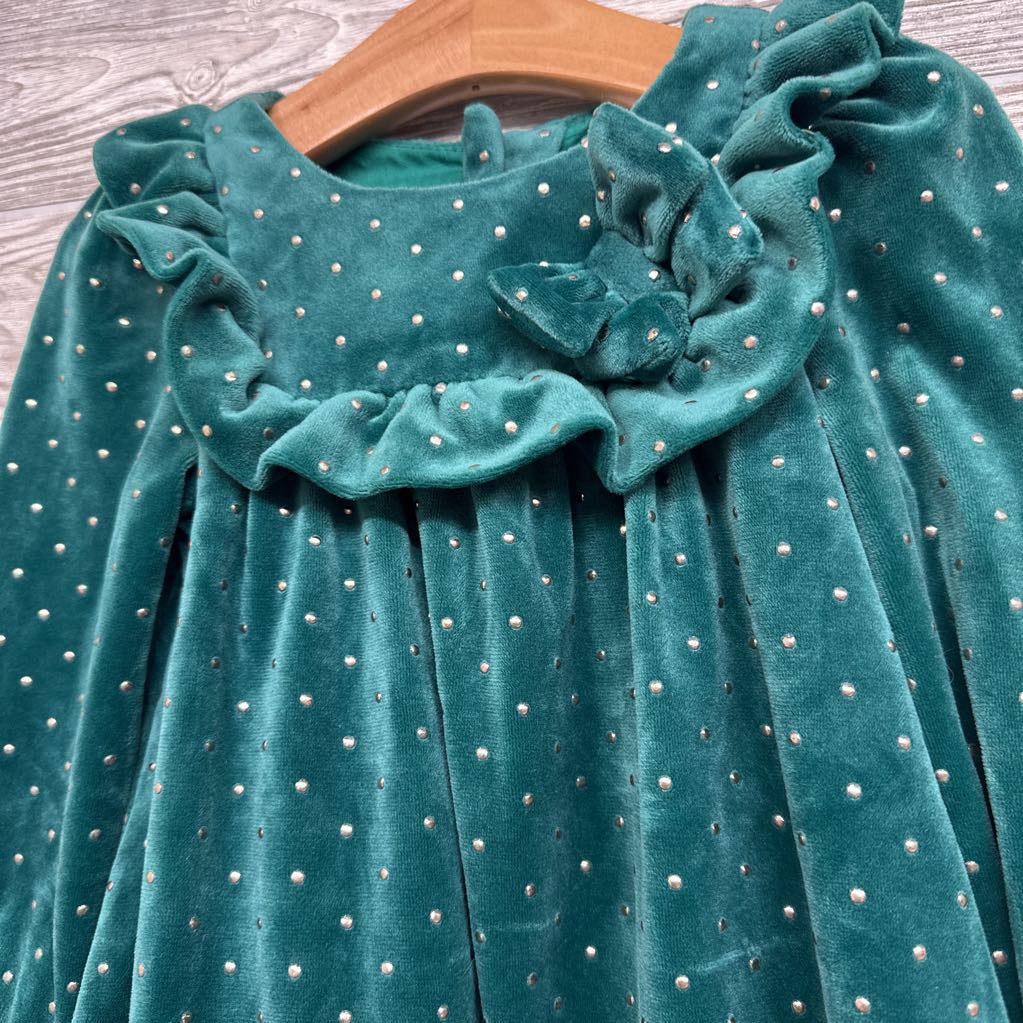 LS Velour Dress Ruffle Bow Dots 3T