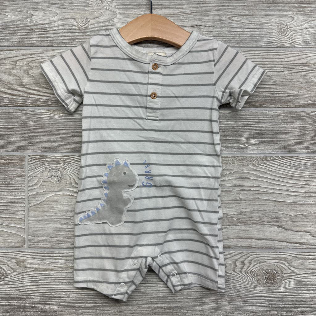 Henley Shorty Romper Stripes Dinosaur 6-9M