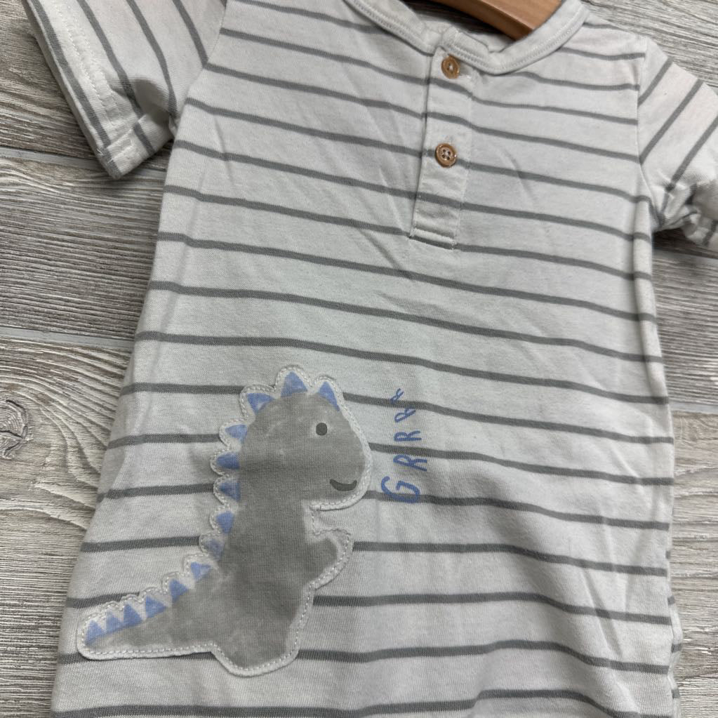 Henley Shorty Romper Stripes Dinosaur 6-9M