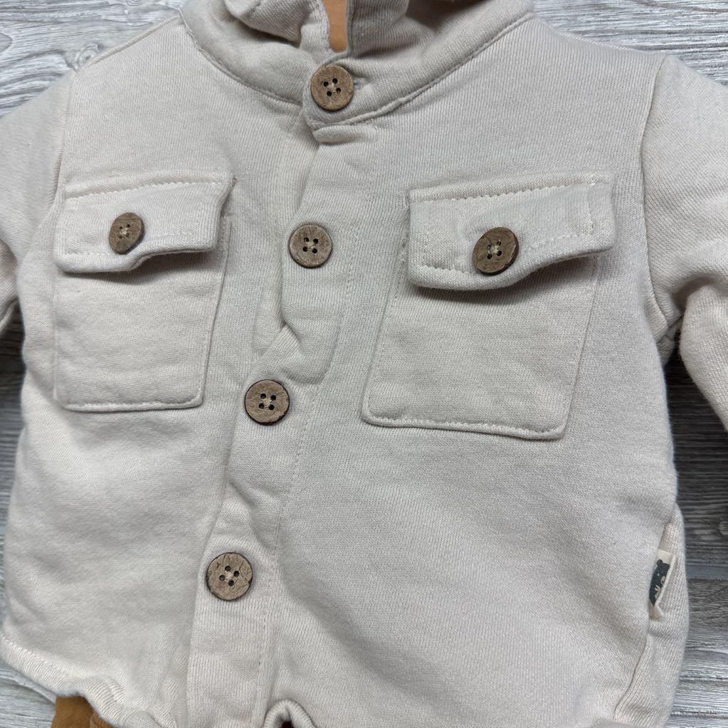 French Terry Button Up Shirt, Ribbed Bodysuit Mommy's New Man & Harem Joggers 6-9M