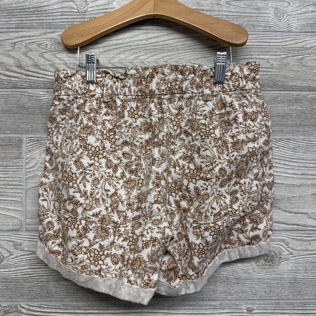 Paperbag Denim Shorts Cuffed W/ Belt Flowers 10-12