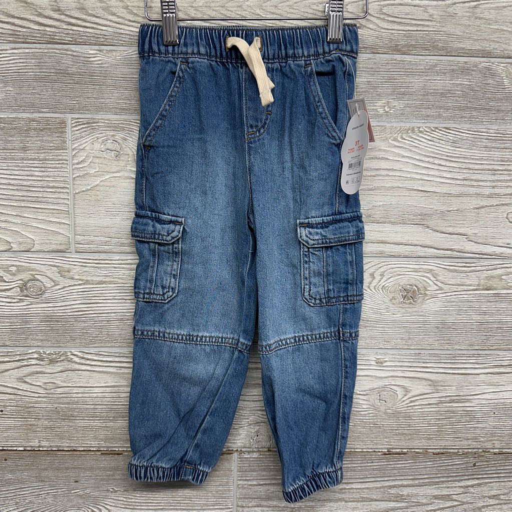 NEW Denim Drawstring Cargo Joggers 3T