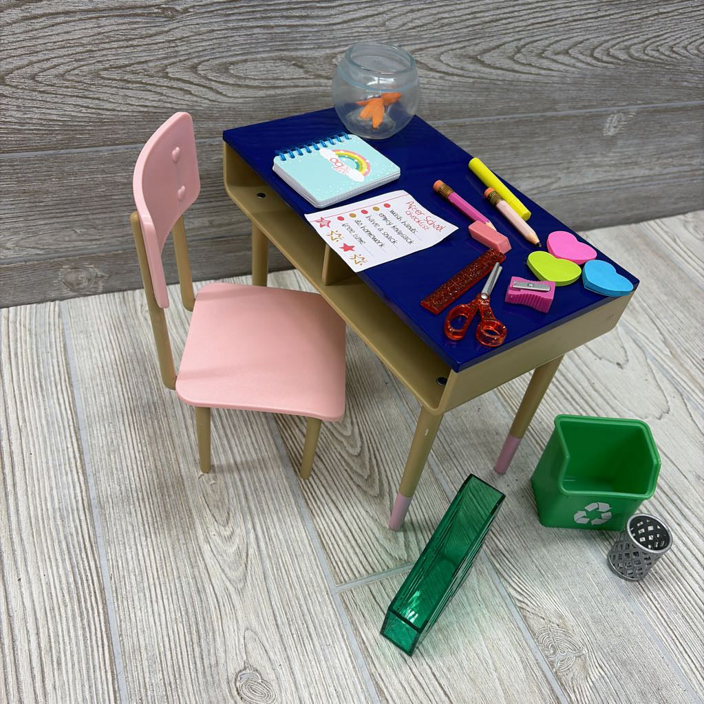 Brilliant Bureau School Desk Dollhouse Accessory Set for 18" Doll