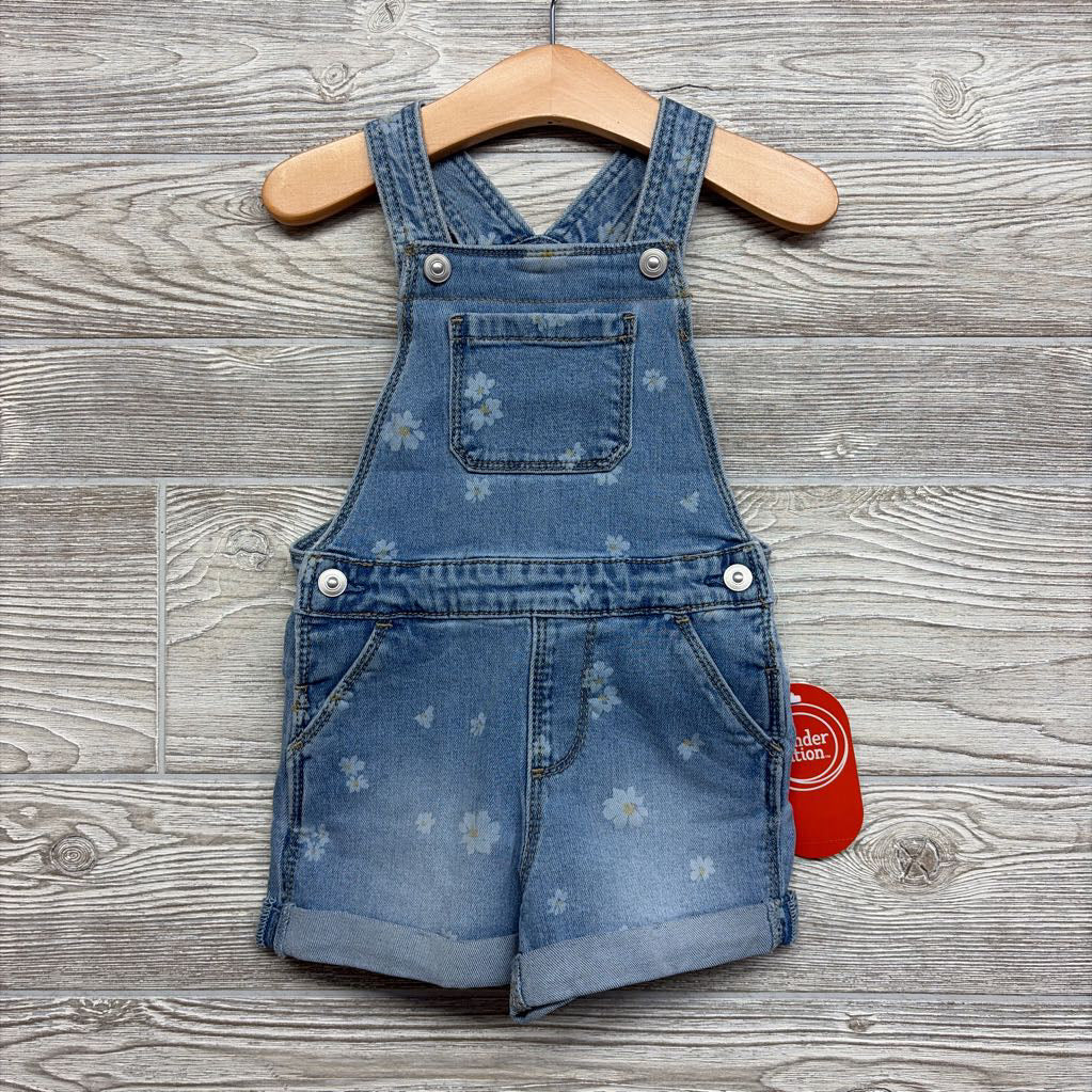 NEW Denim Shortalls Flowers 2T