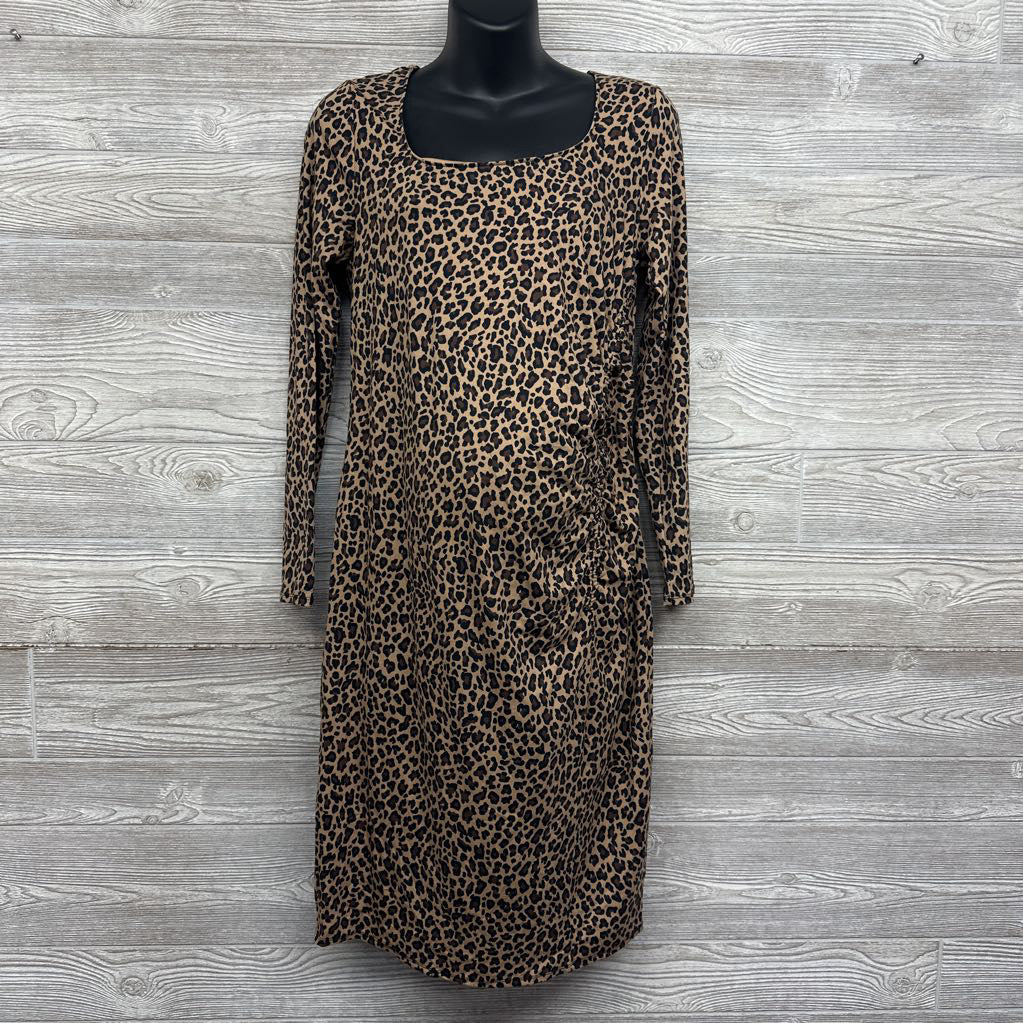 NEW Shirred Asymetric Animal Print Dress Med