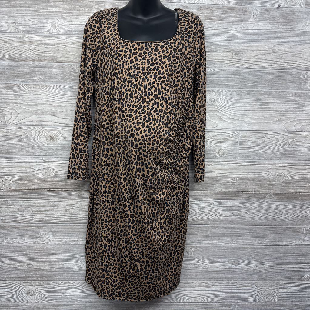 NEW Shirred Asymetric Animal Print Dress Large
