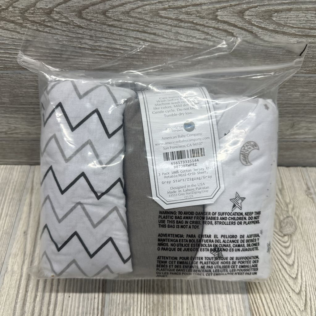 NEW 3 Pk Mini Crib Sheets