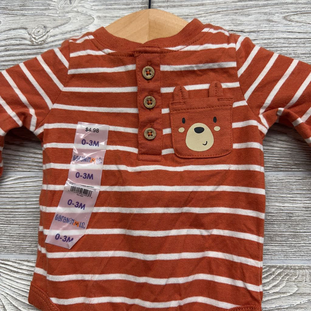 NEW Bodysuit Henley Bear Pocket 0-3M
