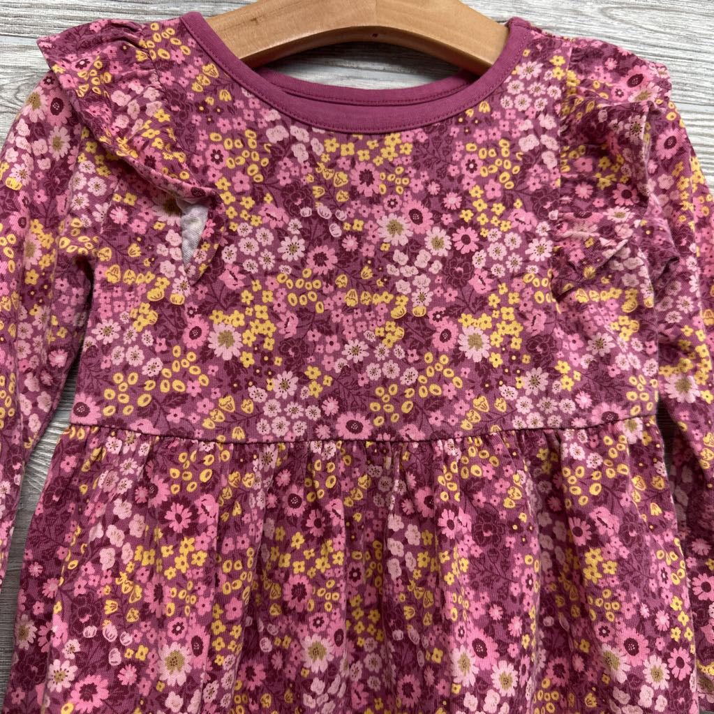 Flutter Sleeve LS Dress Flowers 3t