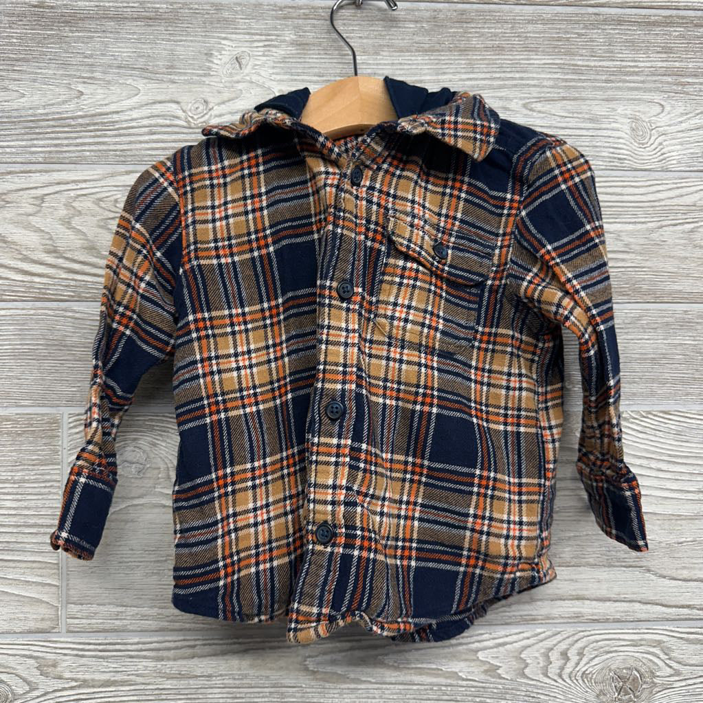 Flannel Button Up Plaid Shirt W/ Hood 2t