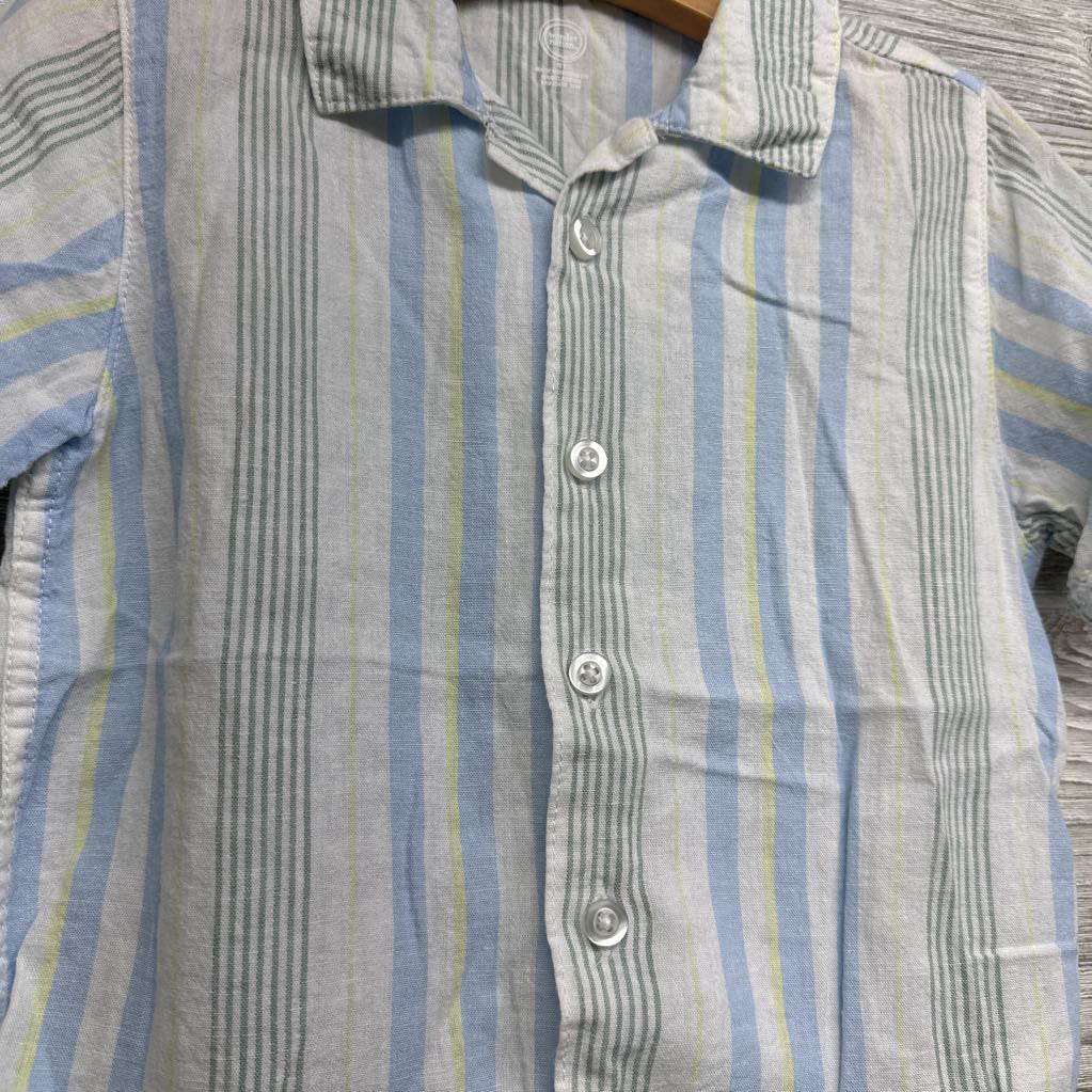 Linen SS Button Up Shirt Stripes 4t