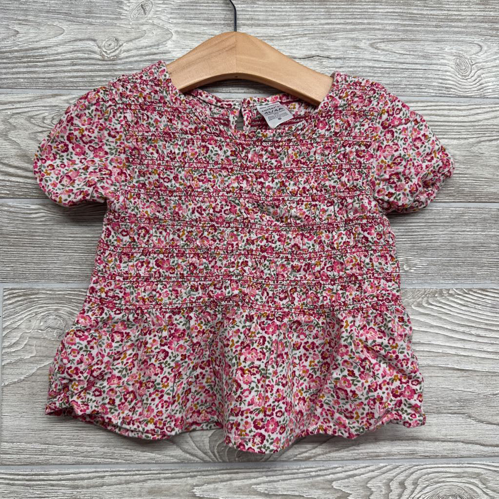 Smocked Peplum Shirt Flowers 4T