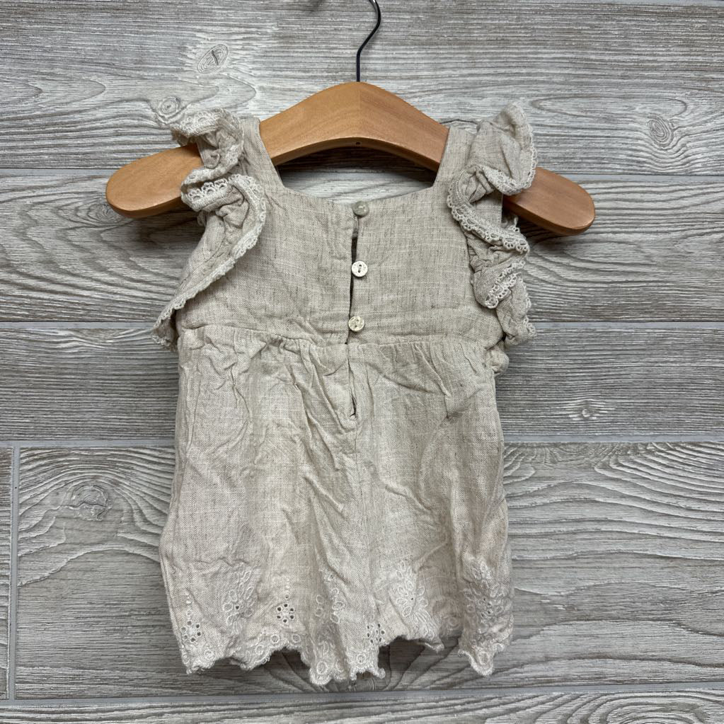 Linen Blend Smocked Flutter Sleeve Romper 3-6M