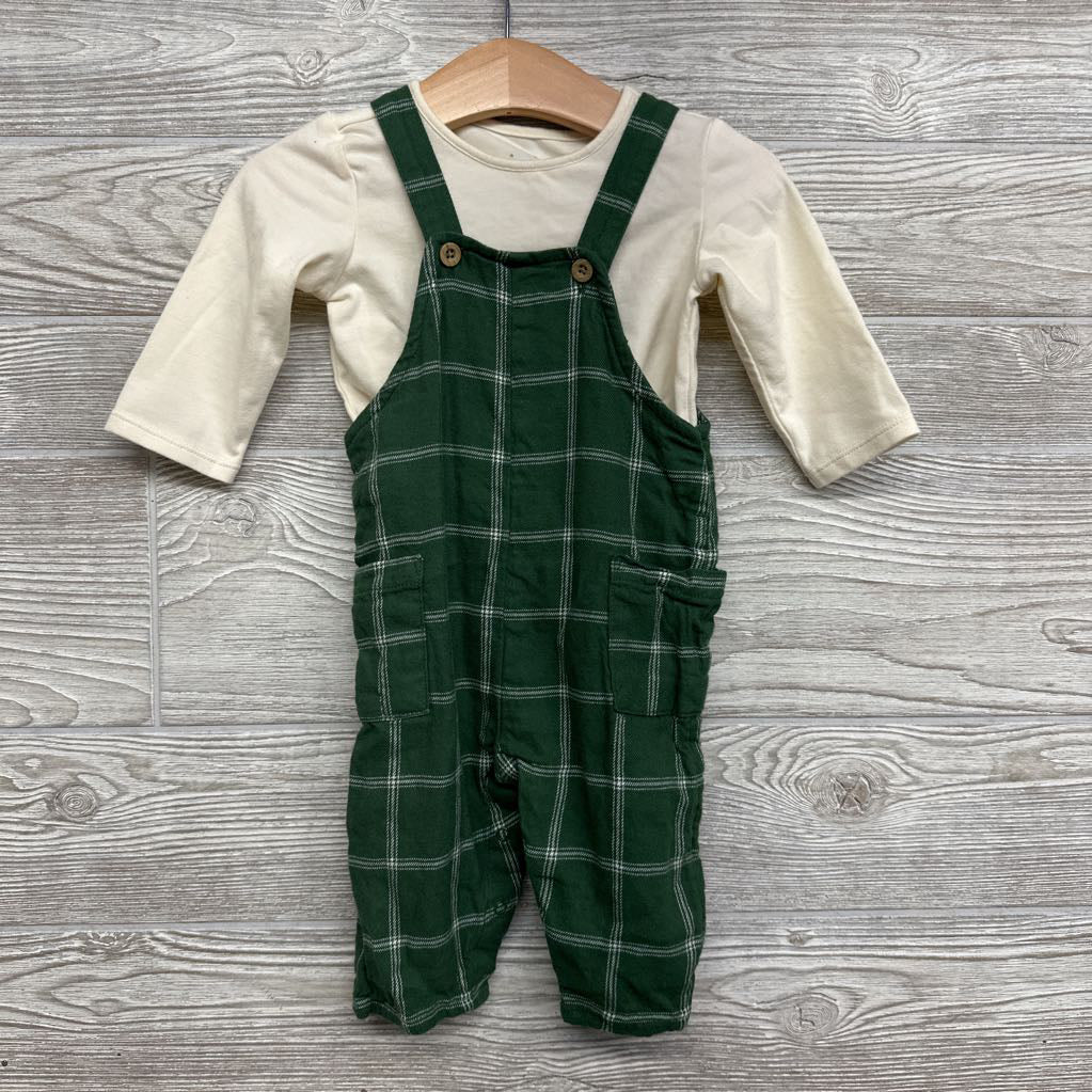 Plaid Overalls & Shirt 3-6M