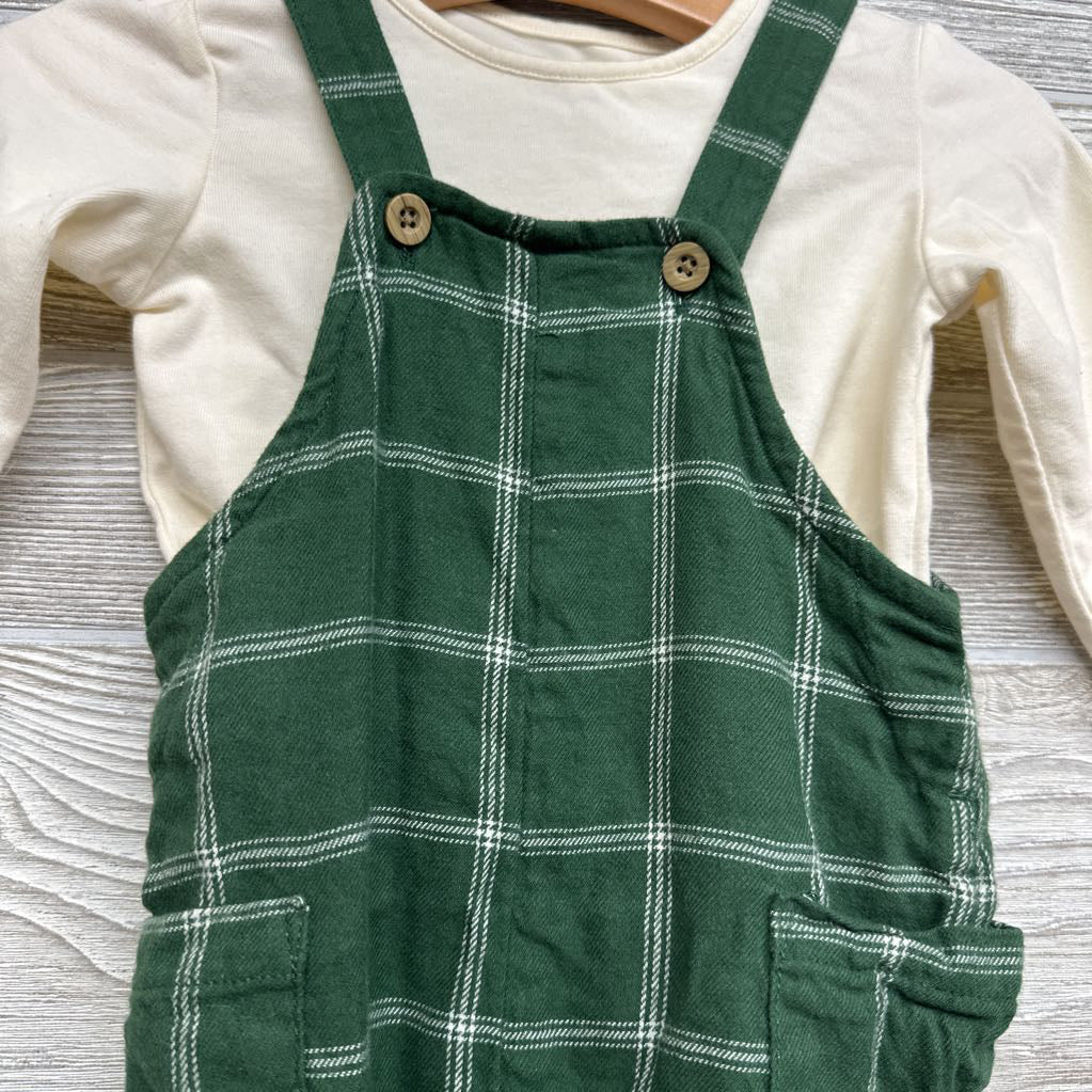 Plaid Overalls & Shirt 3-6M