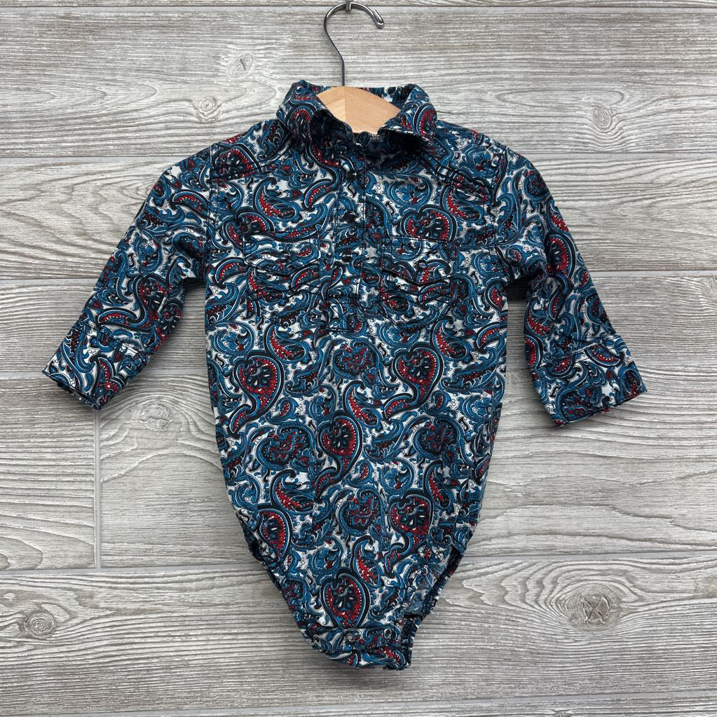 Printed Button Up Western Pearl Snap Bodysuit 3-6M