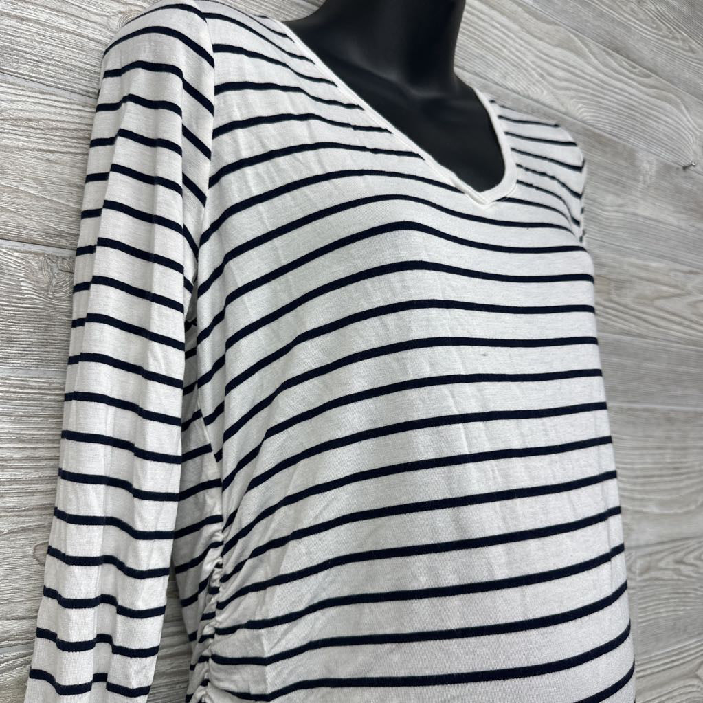 LS Ruched V Neck Striped Shirt Large