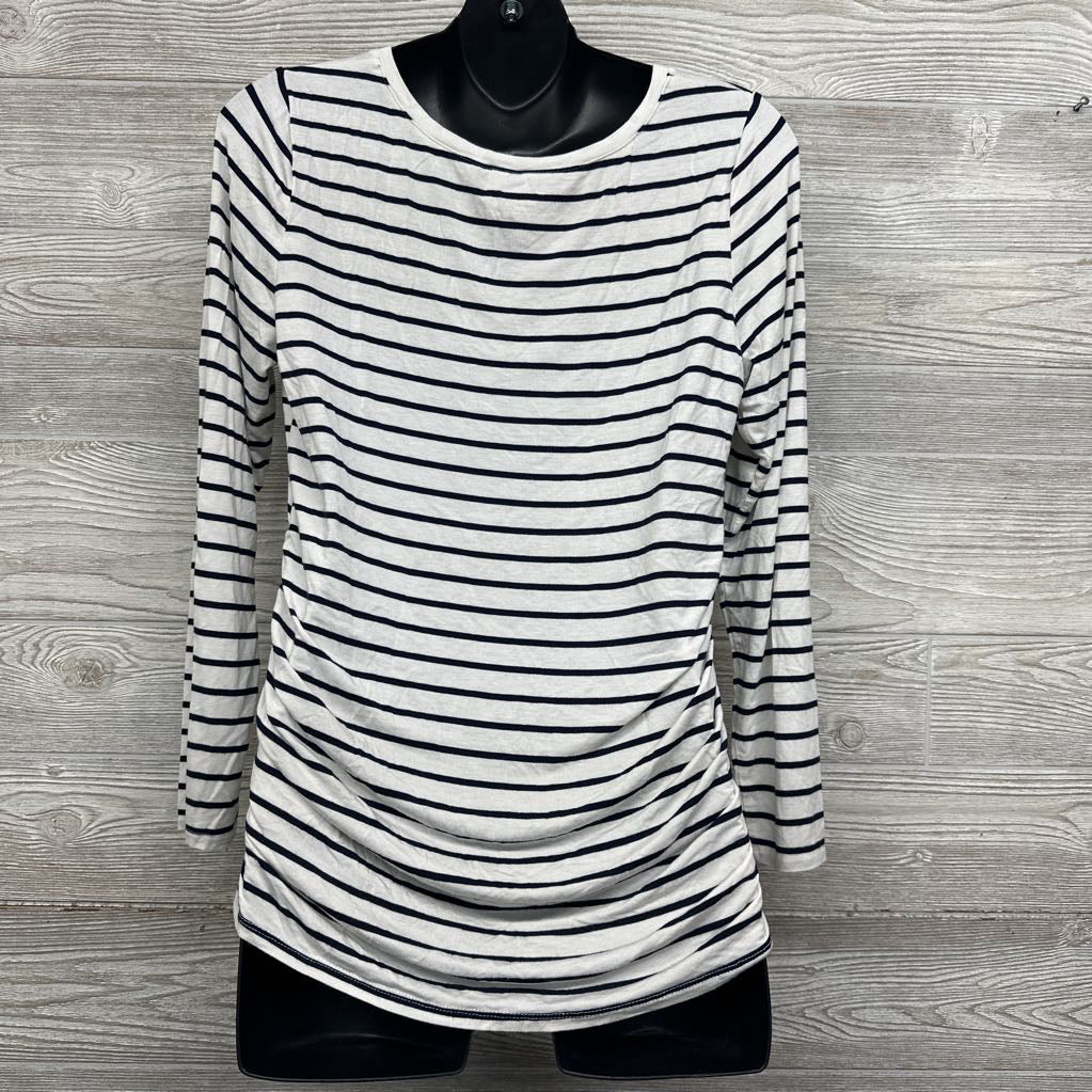 LS Ruched V Neck Striped Shirt Large