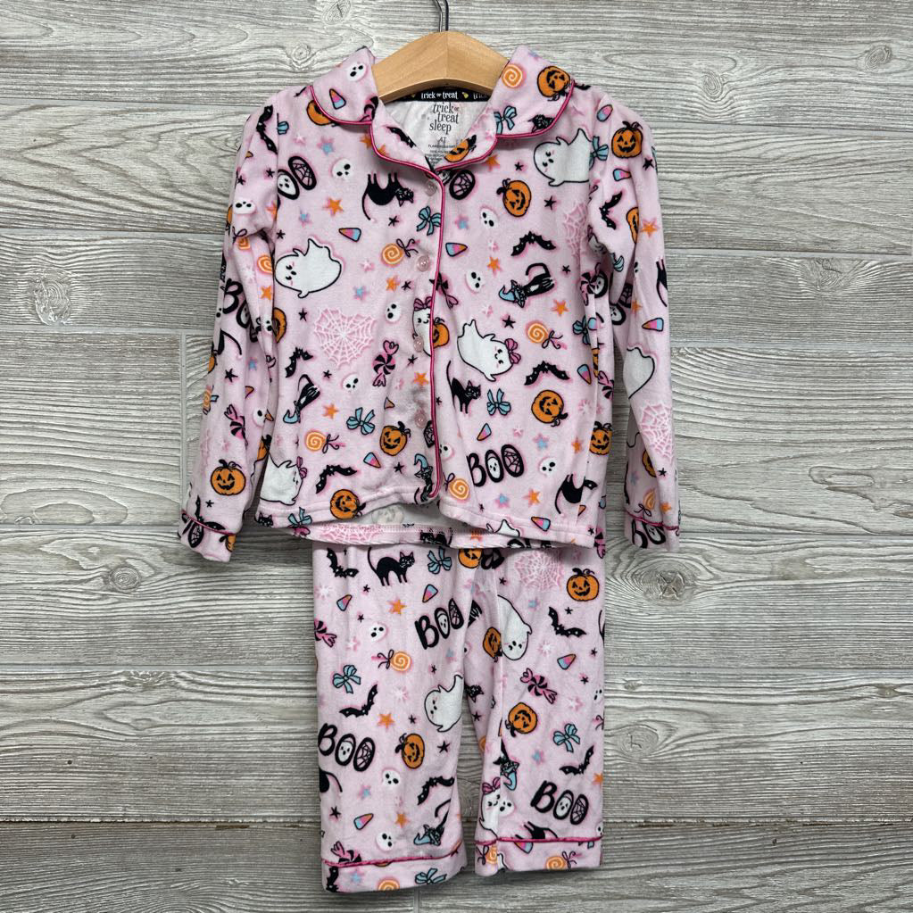 2 Pc LS Cozy Button Up PJs Ghosts Cats Pumpkins 4T