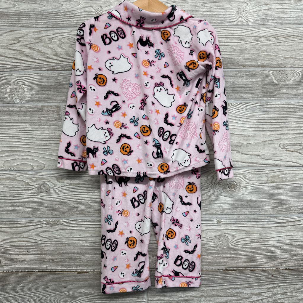 2 Pc LS Cozy Button Up PJs Ghosts Cats Pumpkins 4T
