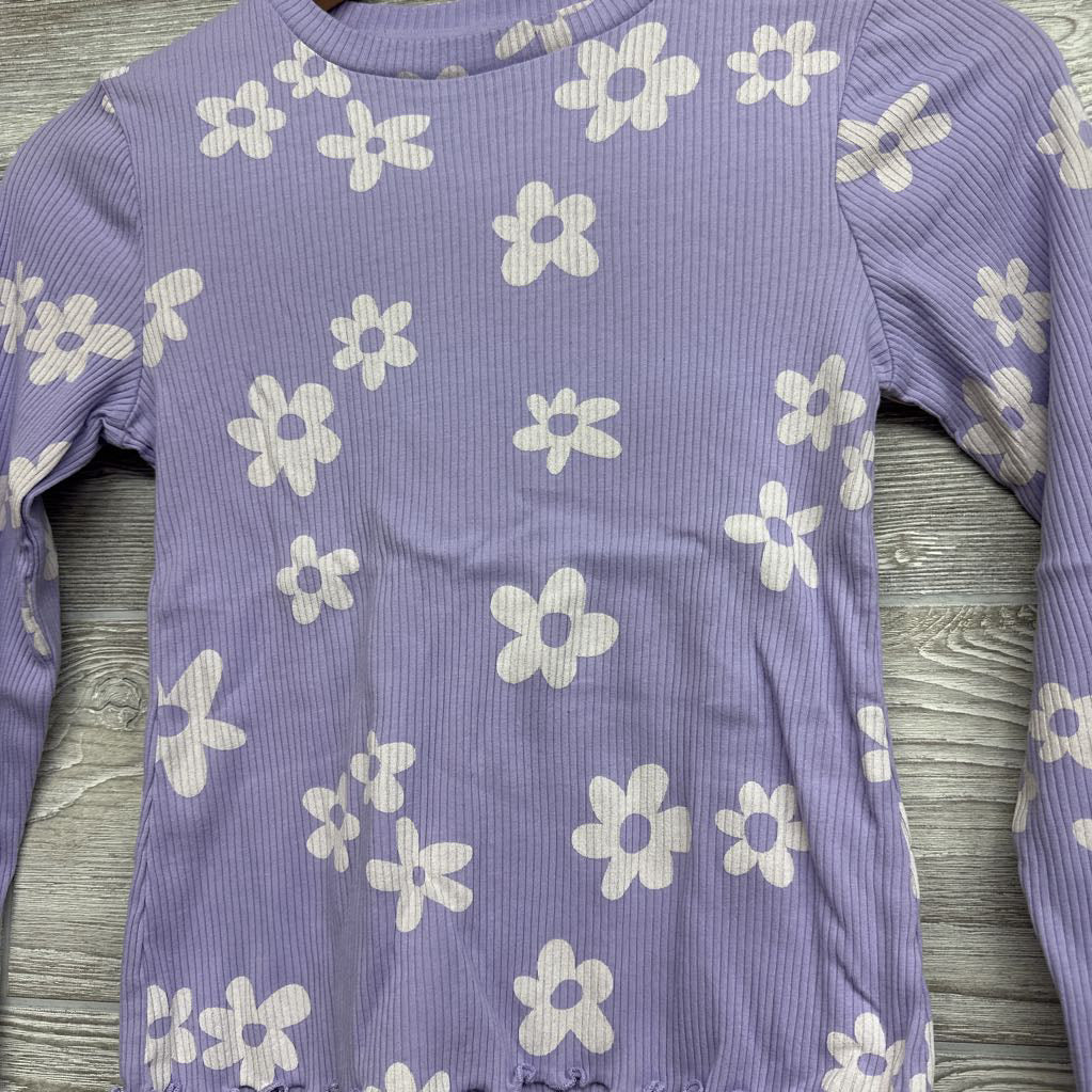 LS Ribbed Shirt Flowers Lettuce Trim 10-12