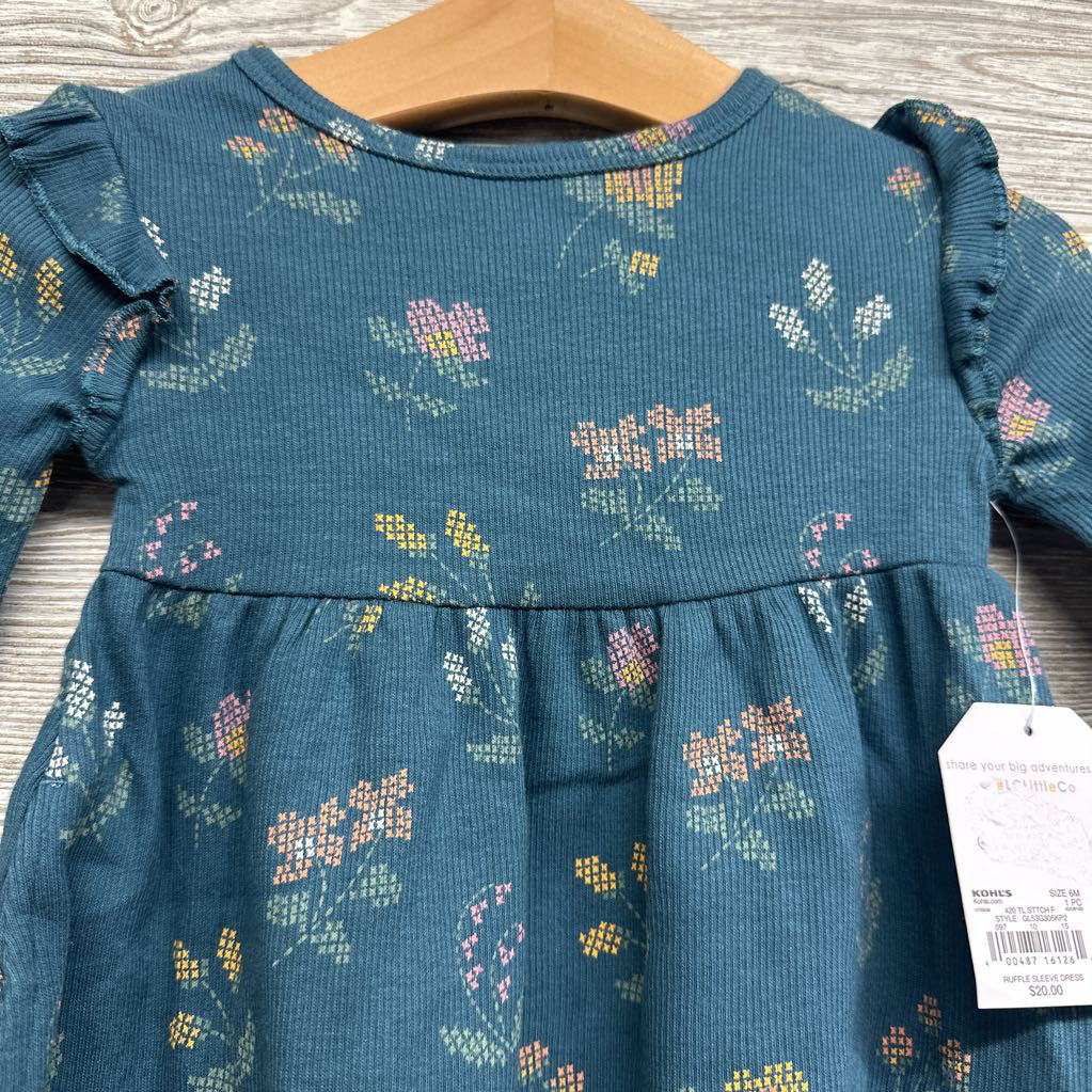 NEW Ruffle Knit Dress Stitched Flowers 6-9M