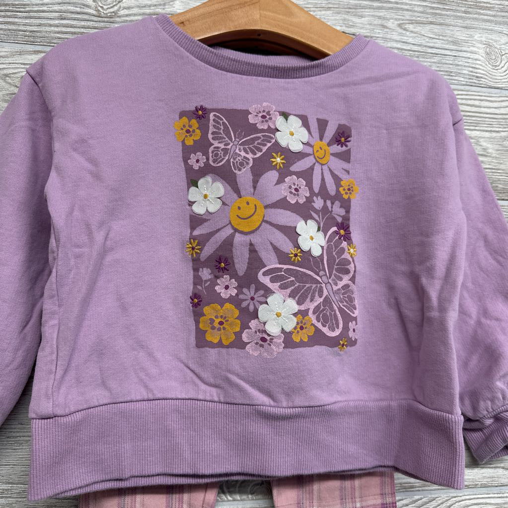Crewneck Butterflies Flowers & Plaid Leggings 3T