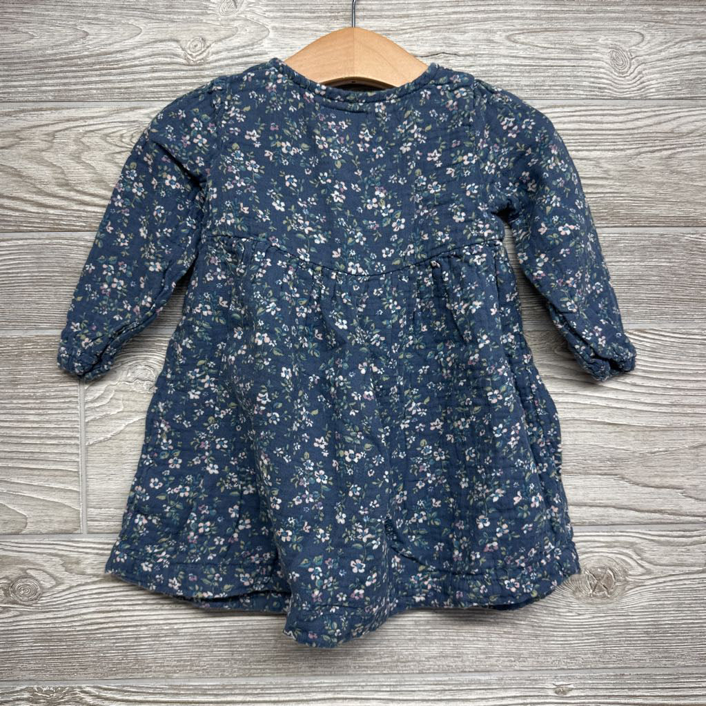 LS Muslin Button Up Dress Flowers 12M