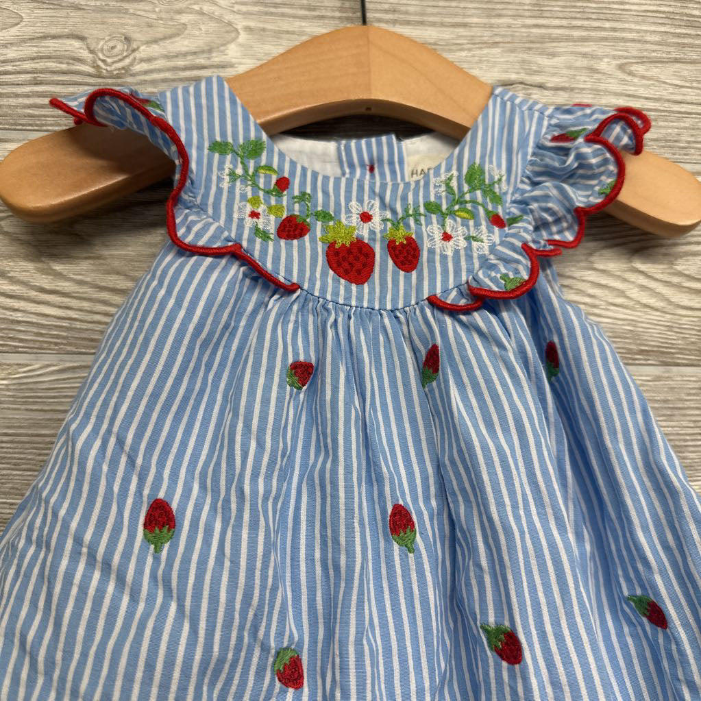 Scallop Flutter Sleeve Dress Stripes Strawberries 3-6M
