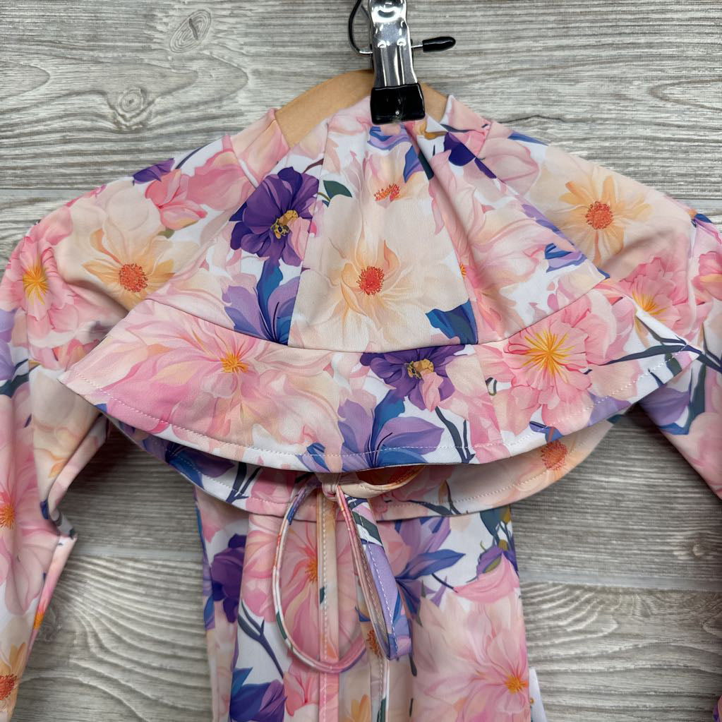 LS Swimsuit W/ Hat Flowers 3-6M