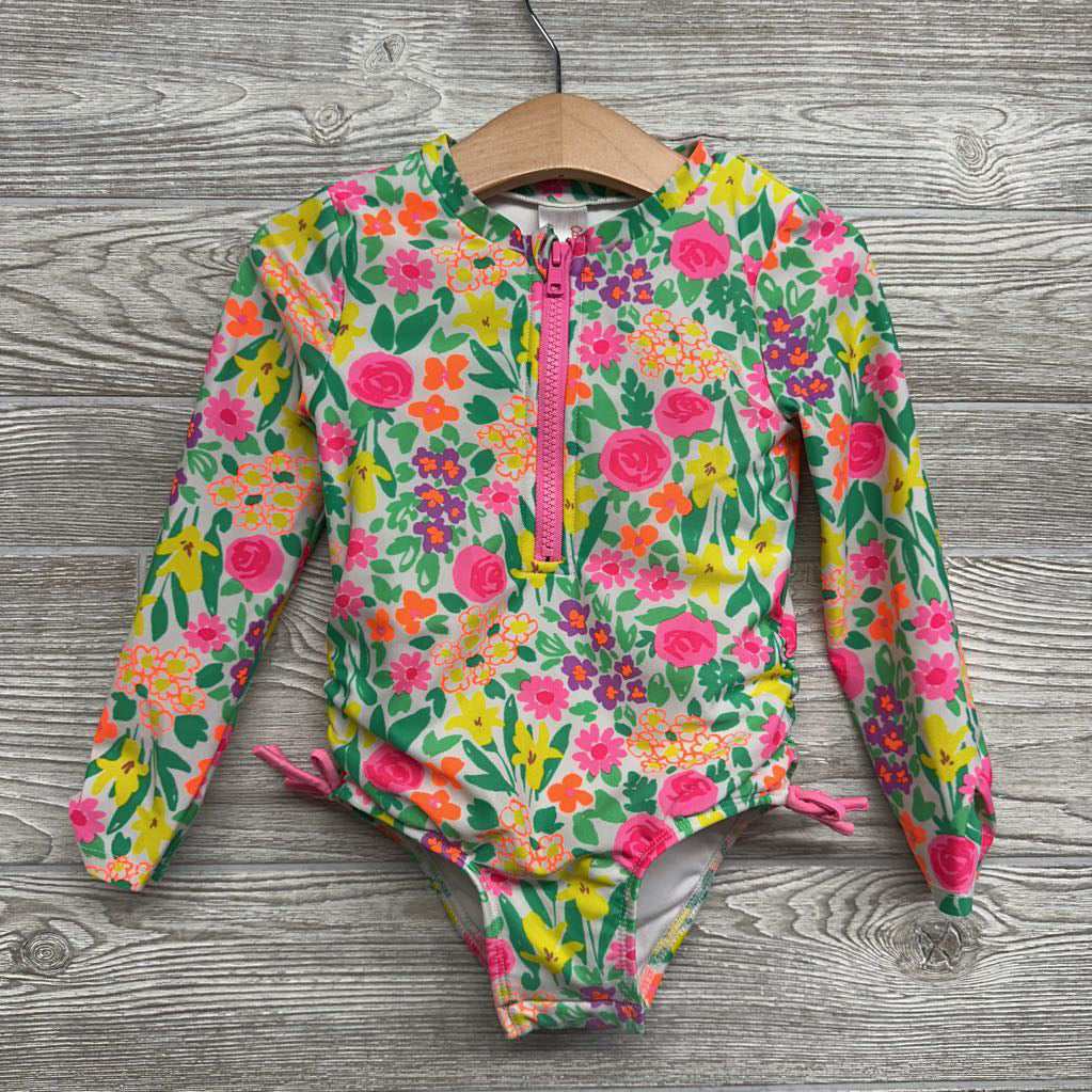 LS Zip Up Swimsuit Flowers 4T