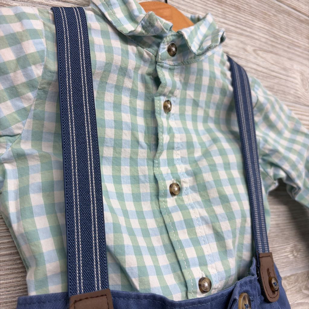 LS Button Up Bodysuit & Suspender Pants 9M