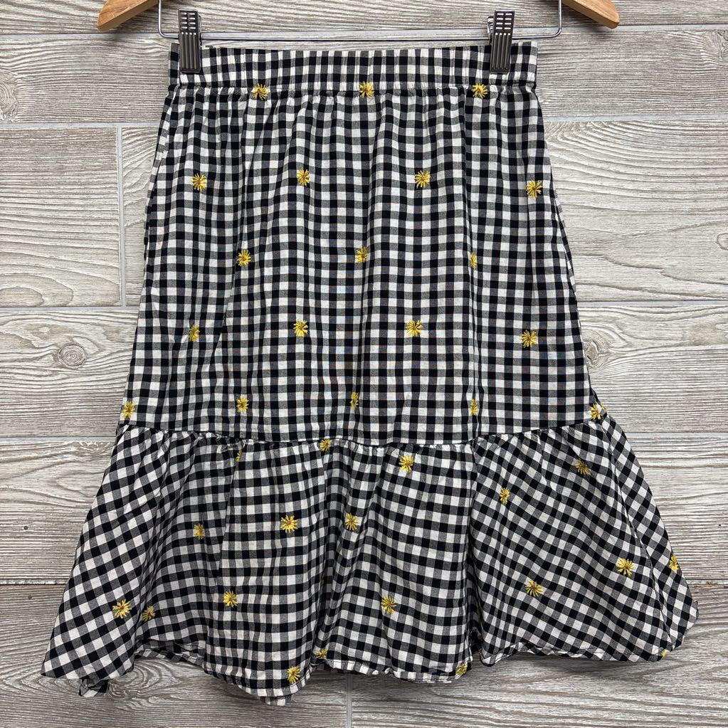 Midi Skirt Gingham Embroidered Flowers 10-12